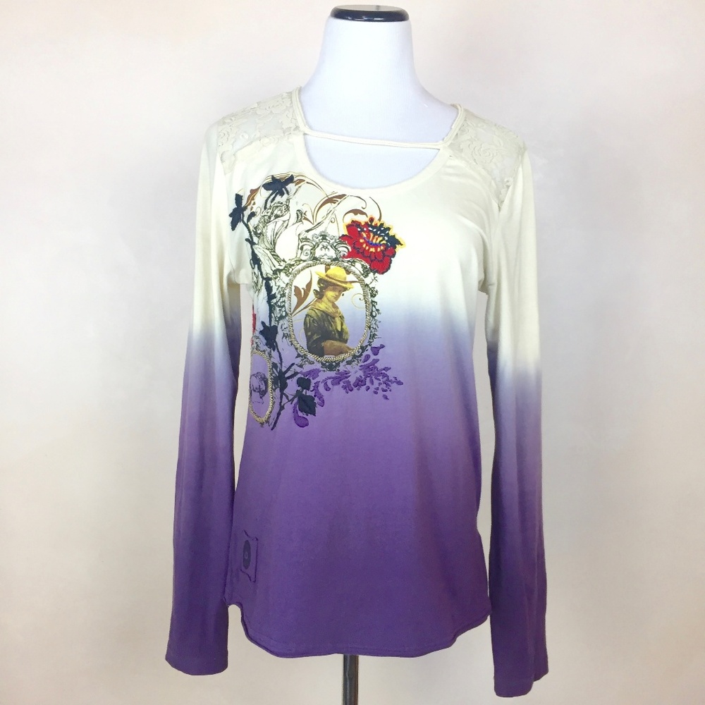 Double D Ranch Shirt Purple Ombre Long Sleeve Sz L